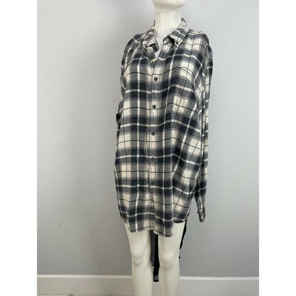 Furst of a Kind Womens Hi Low Long Sheer Back Plaid Button Up Shirt Oversize OS - Picture 3 of 12